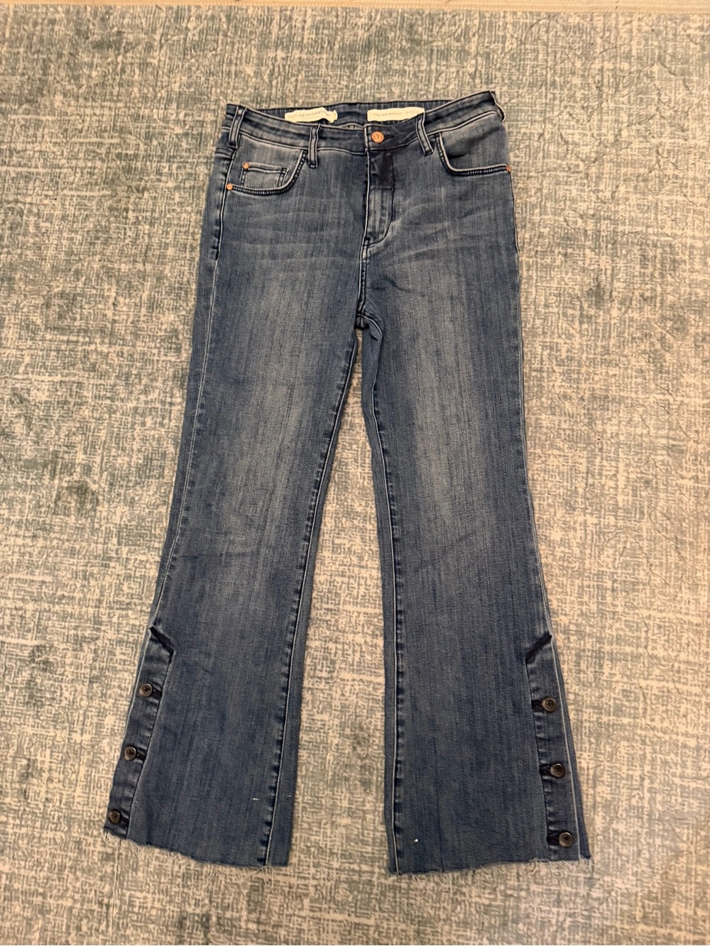 Pilcro and the Letterpress Dark Blue Flare Jeans with Side Button Cuffs